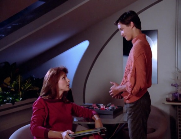 DR. CRUSHER: Son, I'm concerned you're wearing a repeat outfit and it's only the next episode.