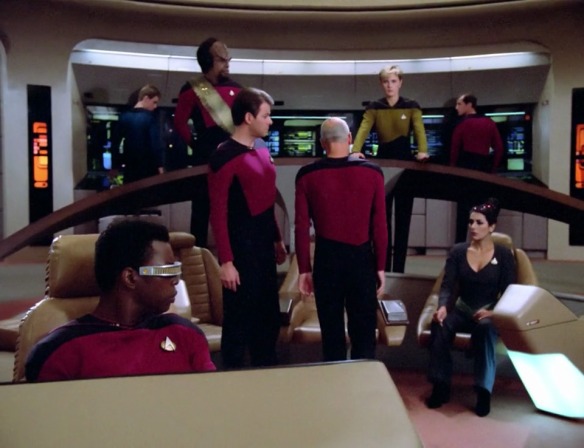 RIKER: "And here I was questioning his competence by letting Wesley on the bridge."